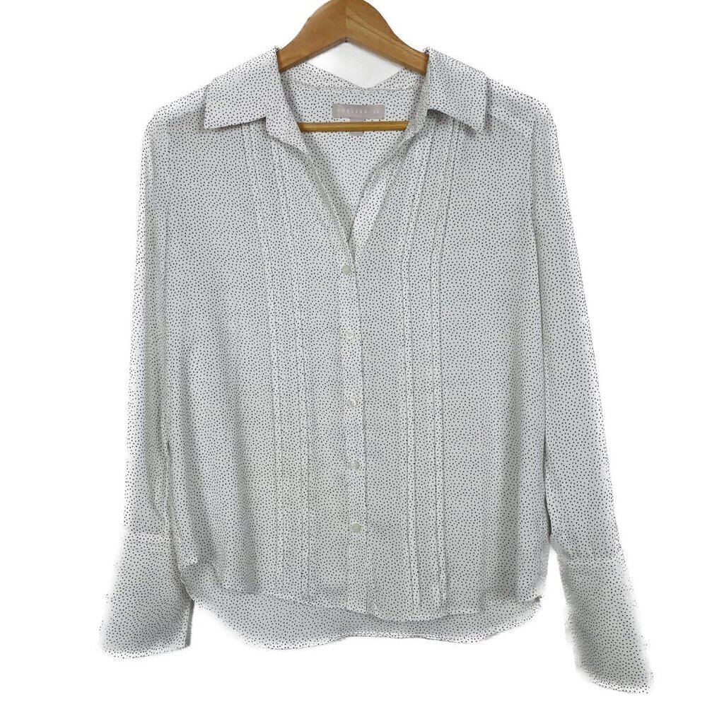 Chelsea 28 White and Black Polka Dot Button Down Collared Blouse | Small